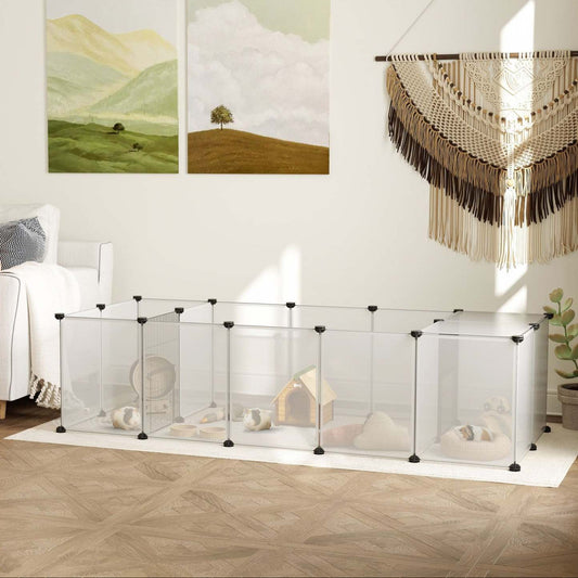 Pawhut 20 panneaux en DIY pour parc de jeux pour animaux de compagnie, cage pour petits animaux avec porte, couverture supérieure, clôture intérieure pour cochon d'Inde, hérisson, lapin, 69 X 28 X 18, blanc