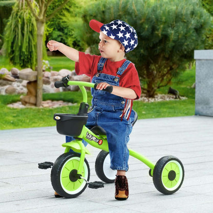 Qaba Tricycle Pour Enfants Filles Et Garçons De 2 À 5 Ans, Vélo Pour Tout-Petits Avec Siège Réglable, Panier, Be