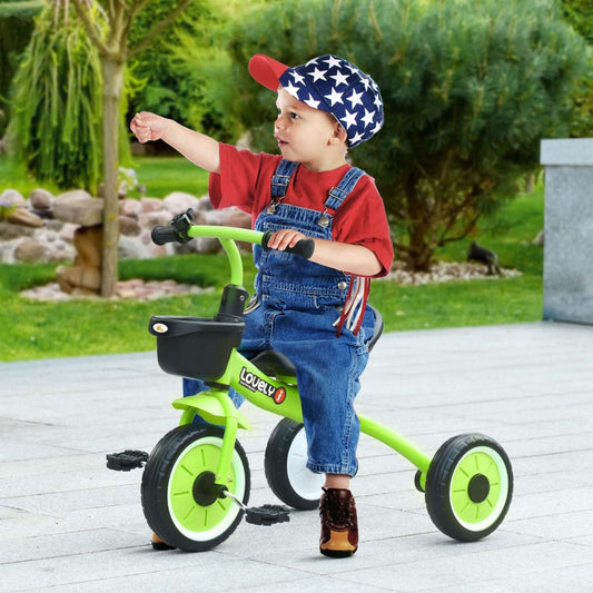 Qaba Tricycle Pour Enfants Filles Et Garçons De 2 À 5 Ans, Vélo Pour Tout-Petits Avec Siège Réglable, Panier, Be