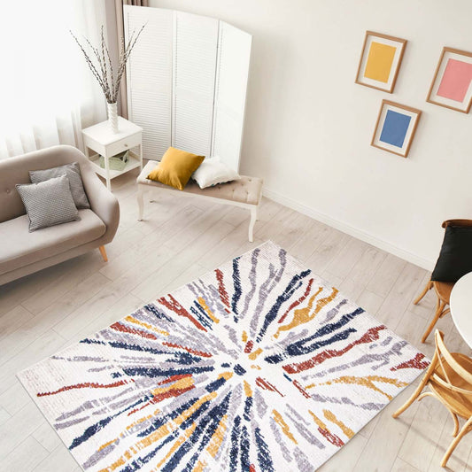 Tapis Paloma Sunburst bleu marine et blanc - 160 x 220 cm | D86FOME9