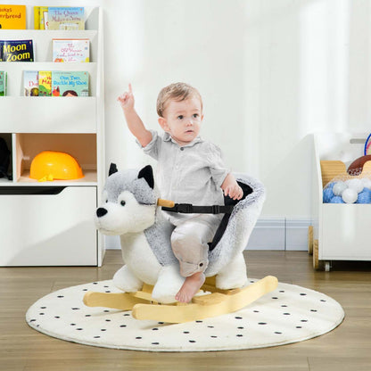 Qaba cheval A Bascule En Peluche Pour Enfants, Jouet A Bascule En Peluche En Forme De Husky Avec Des Sons Réalistes, Woo