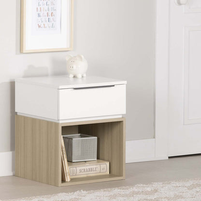 Hourra 1-Drawer Nightstand - Soft Elm White|Table de nuit Hourra à 1 tiroir - orme naturel et blanc