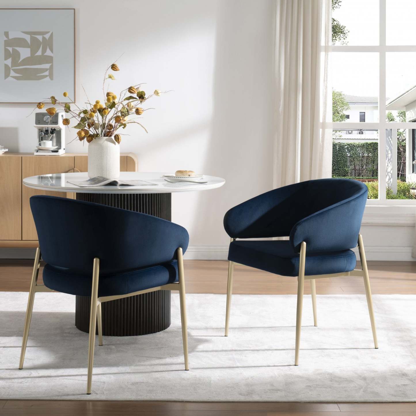 Jessie Chaises De Salle À Manger Modernes, Lot De 2, Chaises Latérales Tapissées En Tissu Avec Structure Métallique, Bleu