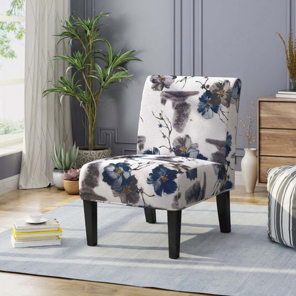 Chaise d'appoint Oliver en tissu d'apparence lin avec pattes en bois d'hévéa - Bleu, Multicolore | Fauteuil D'appoint Oliver En Tissu aspect lin Avec Pieds En Bois Caoutchouc - Bleu Et Multicolore