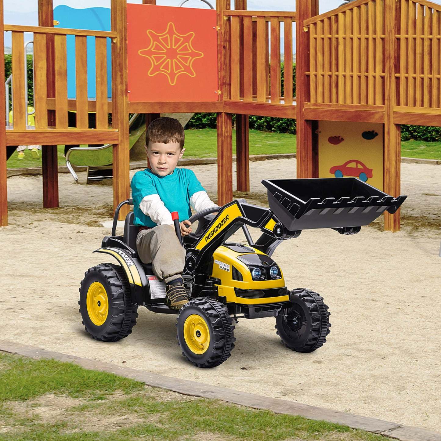Aosom Kids Digger Powered Ride-On Excavator 6v Battery Powered Construction Tractor Music Phare |Aosom Bulldozer À Chevaucher Pour Enfants 6v Batterie Jouet Construction Musique Phare Avant Arrière