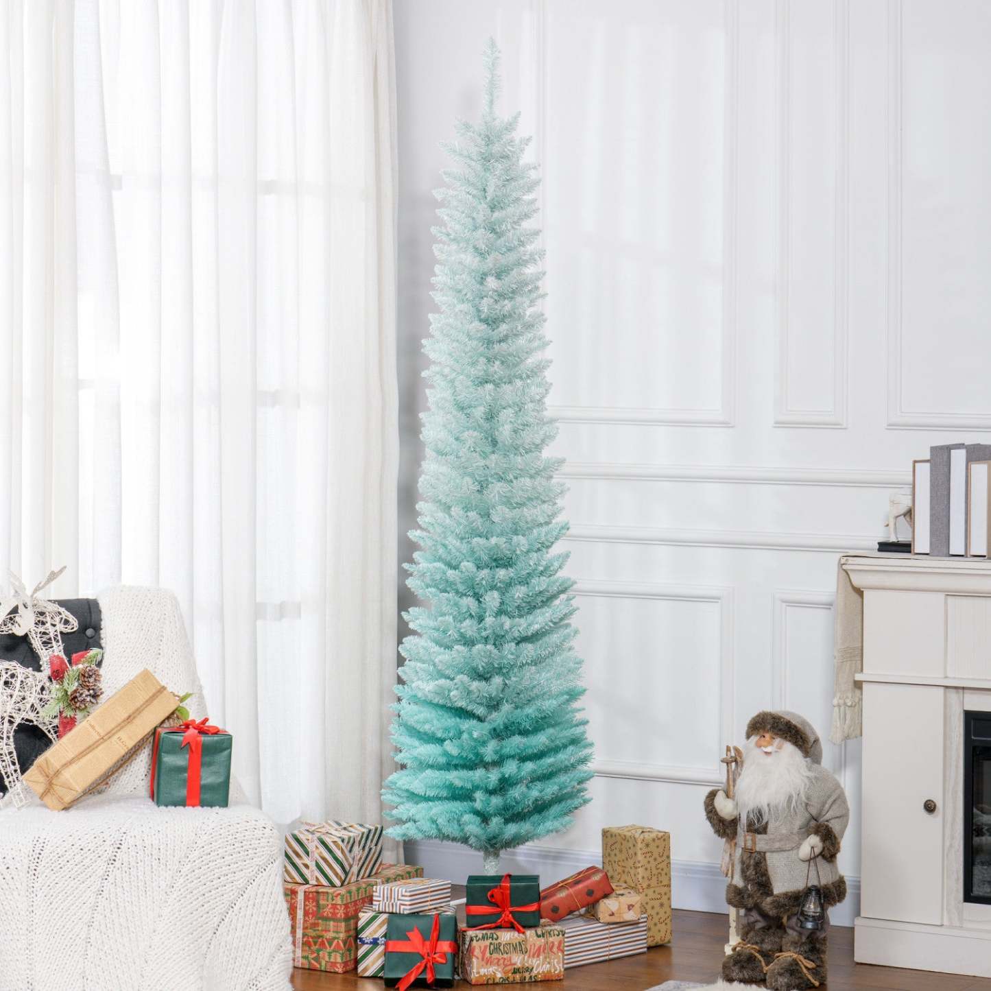 Homcom Arbre de Noël artificiel crayon de 7 pieds avec 500 branches | Homcom Sapin De Noël Artificiel Fin, Sapin De Noël Crayon, Bleu Dégradé