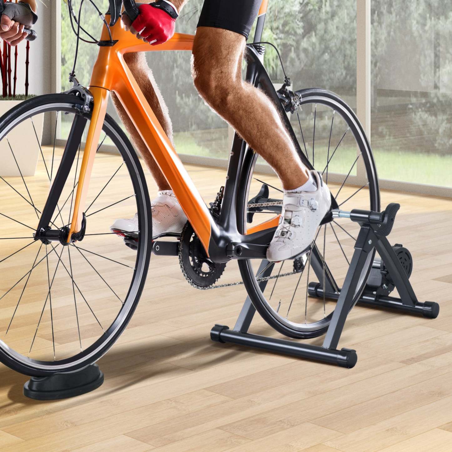 Soozier Velo Interieur Pliable, Support de Vélo Stationnaire pour Exercice, 26-28 &amp; 700c Wh|Soozier Velo Interieur Pliable Magnetique Entraineur D'exercice Convertisseur Velo Support D'entrain