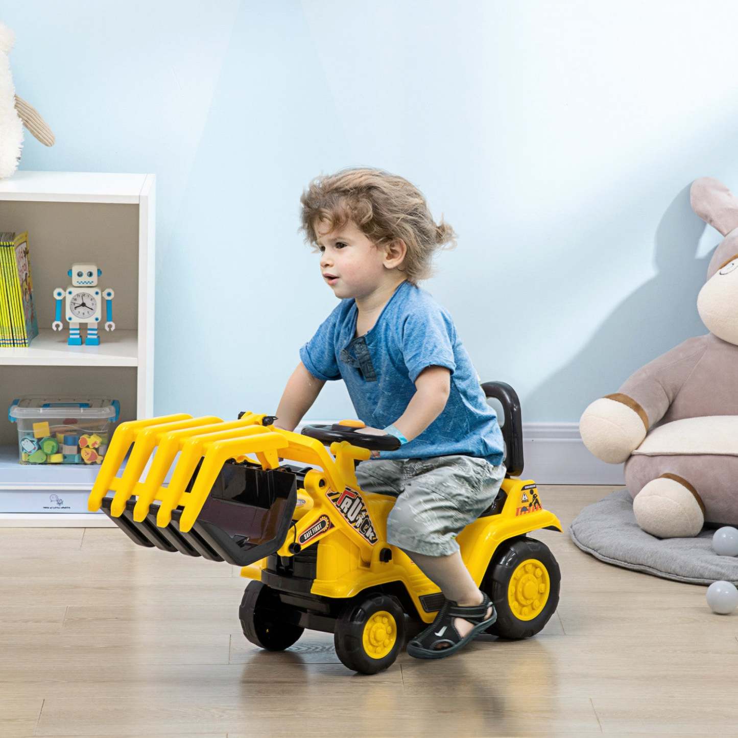 Aosom Kids Pelleteuse Avec Pince, Chariot De Traction Avec Son Realiste, Camion De Construction Avec