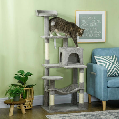 Pawhut Grand Arbre A Chat, Tour A Plusieurs Niveaux De 57 Avec Hamac, Lit Pour Chat, Niche Pour Chat
