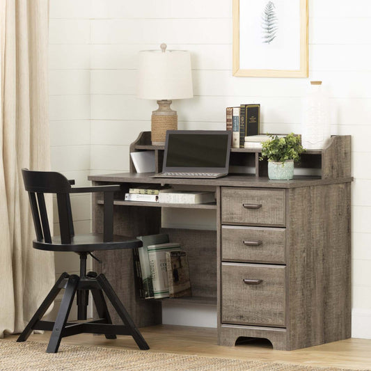 Bureau d'ordinateur Versa avec huche - Chêne patiné | Versa Bureau De Travail Pour Ordinateur Avec Huche - Chene Vieilli