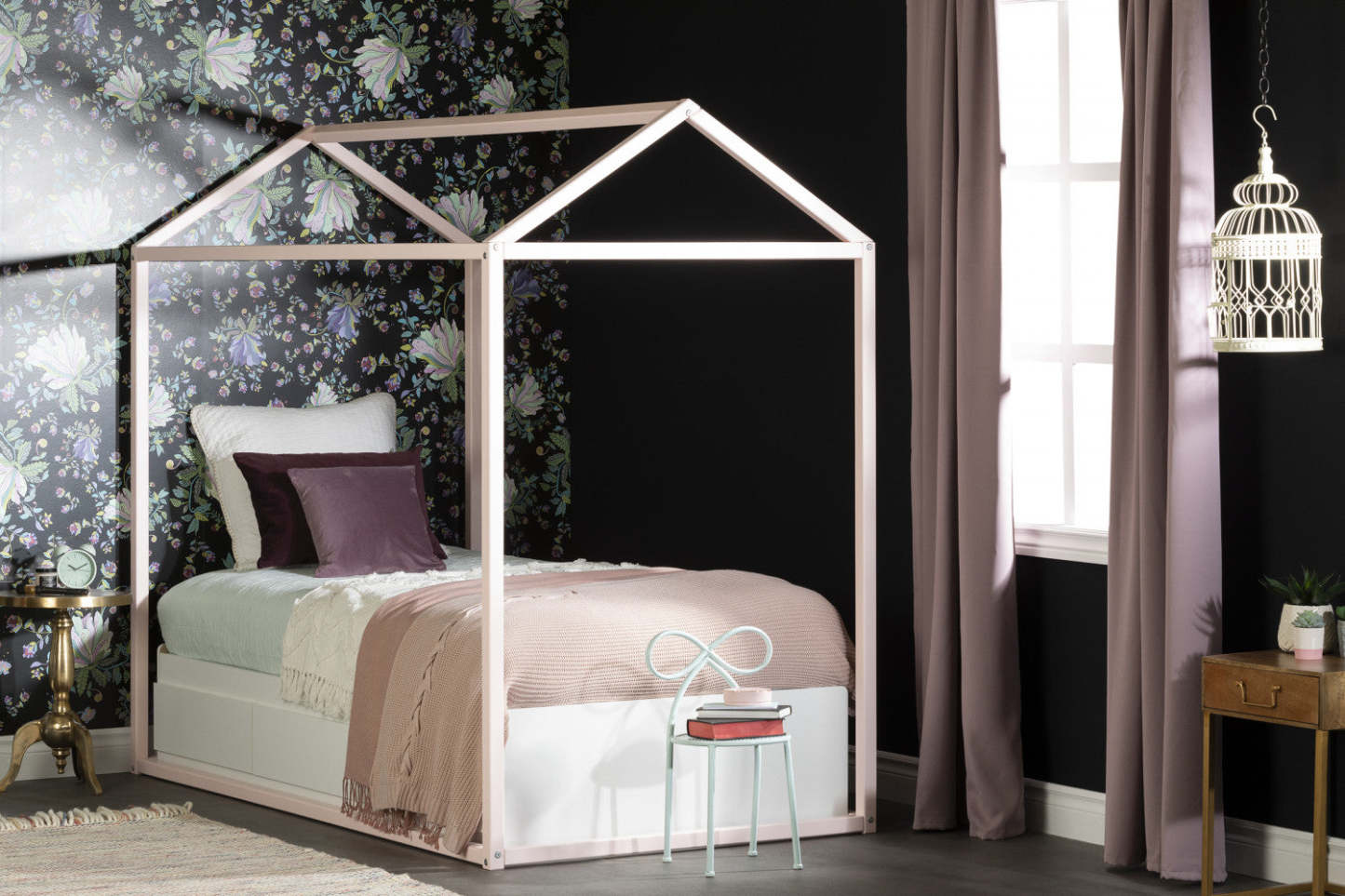 Lit cabane double Sweedi - Rose | Sweedi Maison de Lit Simple - Rose | D83GNK40