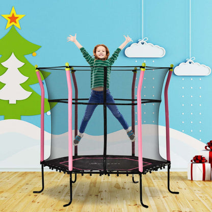 Soozier 63 Kids Trampoline Mini Indoor/outdoor Bouncer Jumper With Enclosure Net Elastic Thick Padd|Soozier Trampoline Pour Enfant De 3 À 10 Ans Extérieur Intérieur Surface De Saut De 125 Cm Filet De
