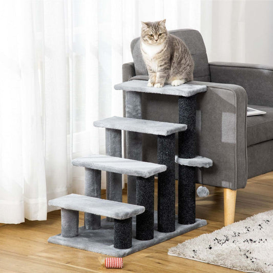 Pawhut Escalier Pour Chat 4 Marches Pour Lit, Canapé Avec Griffoirs, Petit Arbre À Chat Pour Chats D'intérieur
