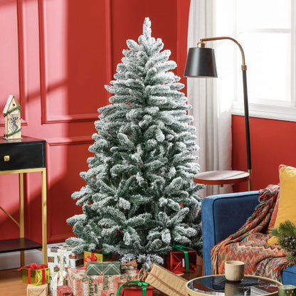 Homcom Arbre de Noël artificiel floqué de 5 pieds avec support en métal, pointes articulées|Homcom Arbre de Noël Artificiel Flocé de 5 Pieds avec Pied en Métal