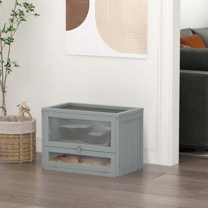 Pawhut Cage en Bois pour Hamsters, Habitat pour Petits Animaux avec Toit Ouvrant, Rampe, Espace de Course, Plates-formes, Animal de Compagnie | Pawhut Cage Pour Hamsters De 24, Cage Pour Petits Animaux à 2 Niveaux Avec Toit Ouvrant, Espace D'e