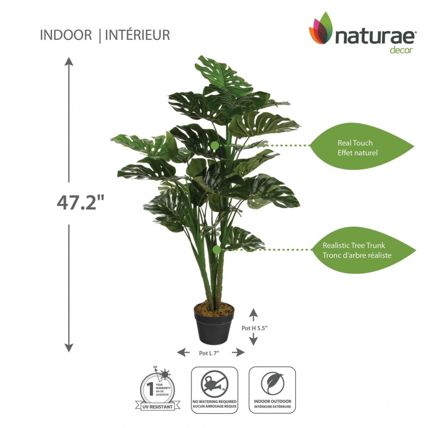 Monstera artificiel de 47 po en pot noir | Monstera artificiel de 47 po en pot noir | D10H7H54