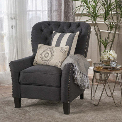 Lily Linen-look Fabric Push Back Recliner Chair With Rivet Accents,antique Dark Grey Accent Chair | Lily Fauteuil Relax Inclinable A Dossier Inclinable En Tissu Aspect Lin Avec Clous Decoratifs, Gris Fonce Antique