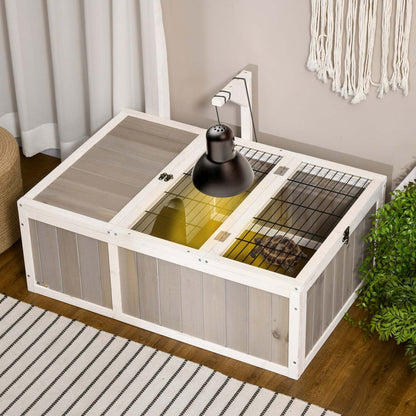 Pawhut Habitat Pour Tortues, Enclos Pour Tortues En Bois Avec Couvercle Ouvrable, Cage De Course, Deux Chambres, Gris