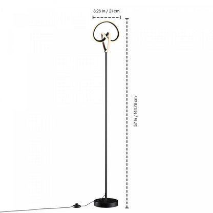 58 Lampadaire LED Design Cercle Torsadé Noir Mat | Lampe à pied à conception circulaire tordue à DEL de 58 po noir mat