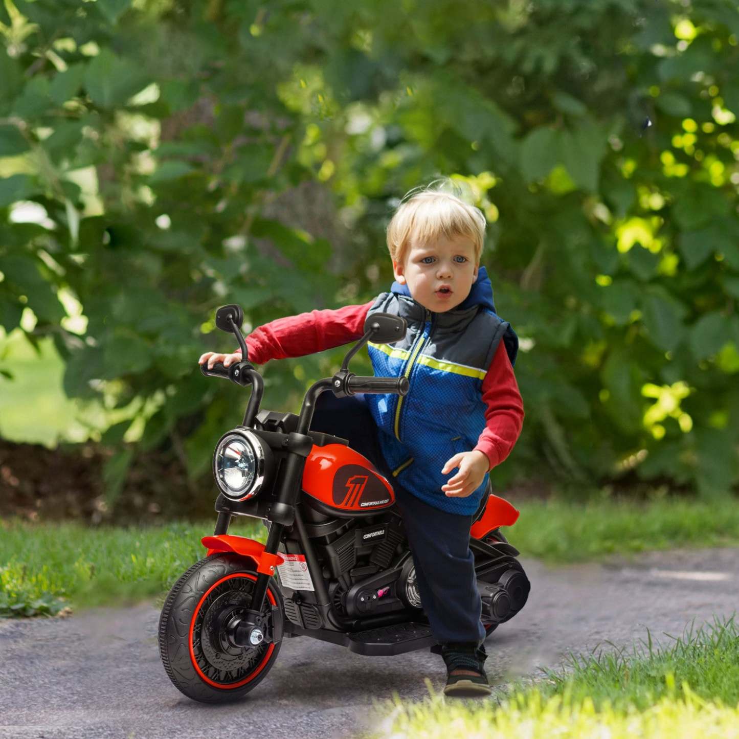Moto pour enfants Aosom, moto électrique 6v avec roues d'entraînement, pédale, phare, musique, marche avant/arrière, démarrage par un seul bouton, jouet à conduire pour les tout-petits de 18 mois et plus, rouge