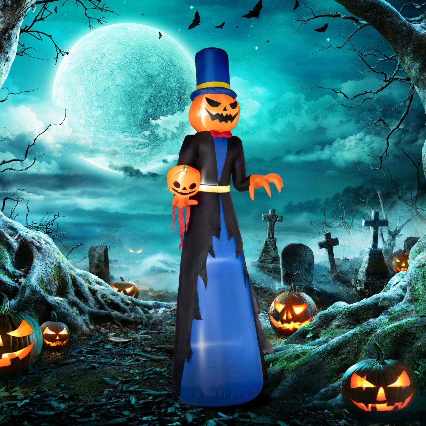 Homcom 10ft Halloween Gonflable Pumpkin Head Reaper Outdoor LED Display|Outsunny Gonflable Faucheuse Tête De Citrouille D'Halloween LED De 10 Pi