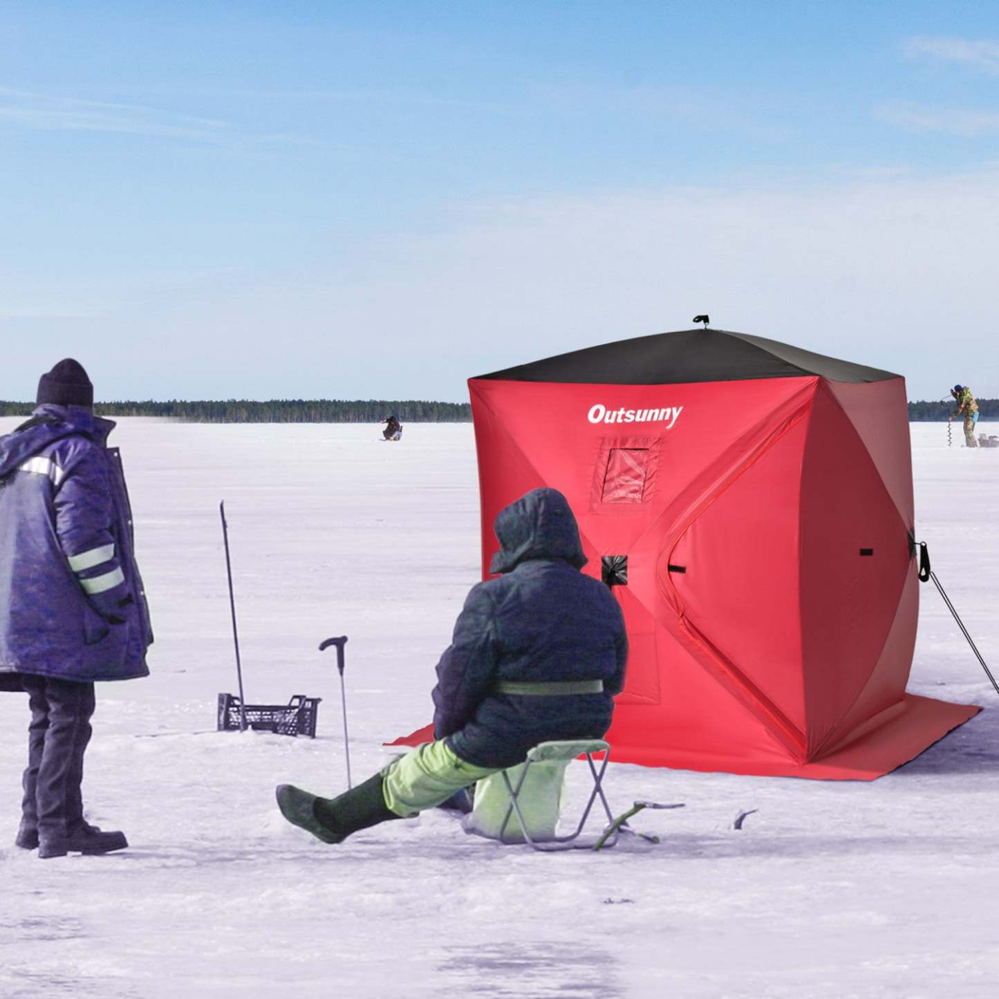 Outsunny Tente de pêche sur glace escamotable pour 2 personnes avec sac de transport, rouge|Outsunny Tente De Pêche Portable Pour 2 Personnes Avec Fenêtres