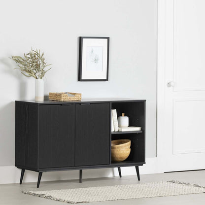 Armoire d'appoint à 2 portes Mezzy avec rangement ouvert - Chêne noir | Armoire décorative Mezzy à 2 portes avec rangement ouvert - chêne noir