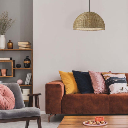 Dainolite Pourel 1 Light Pendant Matte Black Finish Natural Shade Lamp|Luminaire suspendu Pourel de Dainolite avec abat-jour naturel, fini noir mat et 1 ampoule