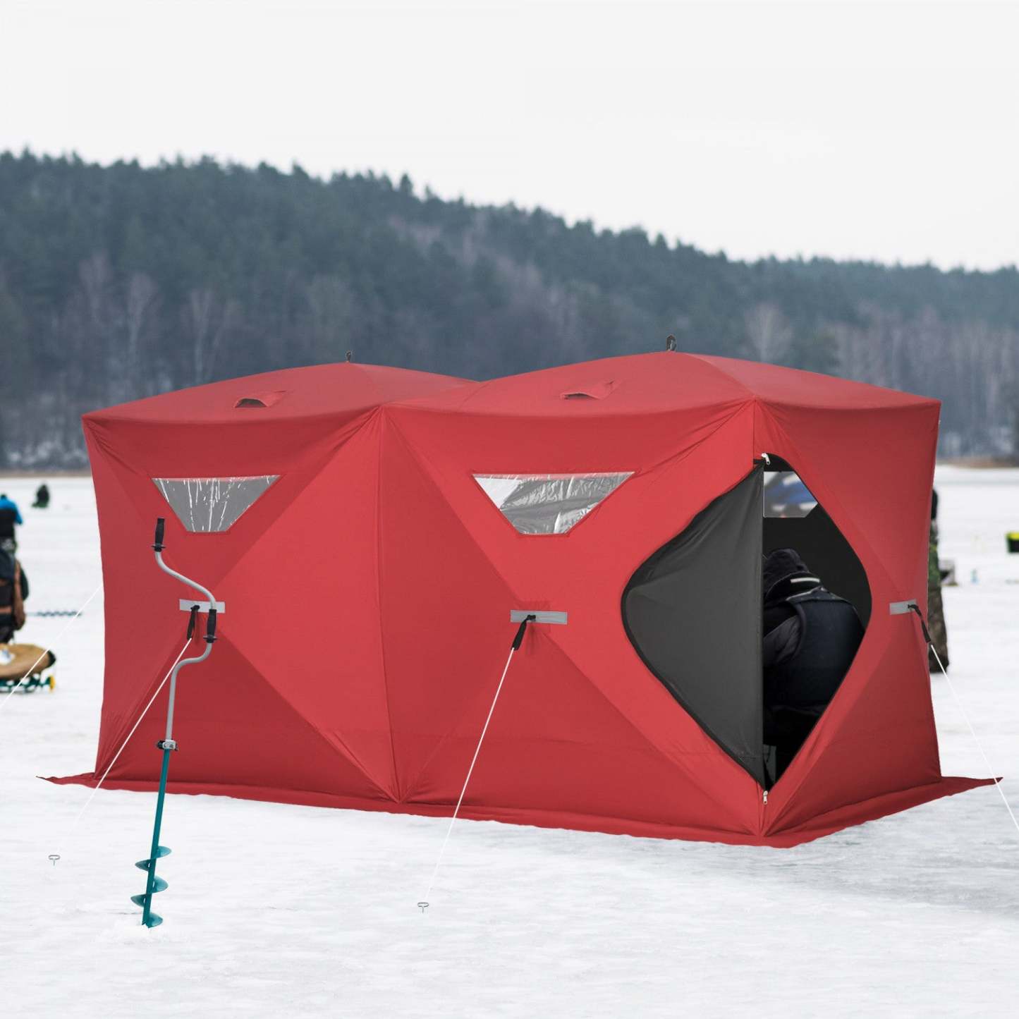 Outsunny 5-8 Personnes Tente Pop-up Pour La Pêche Sur Glace, Rouge|Outsunny Tente De Pêche Sur Glace Pour 8 Personnes, Rouge
