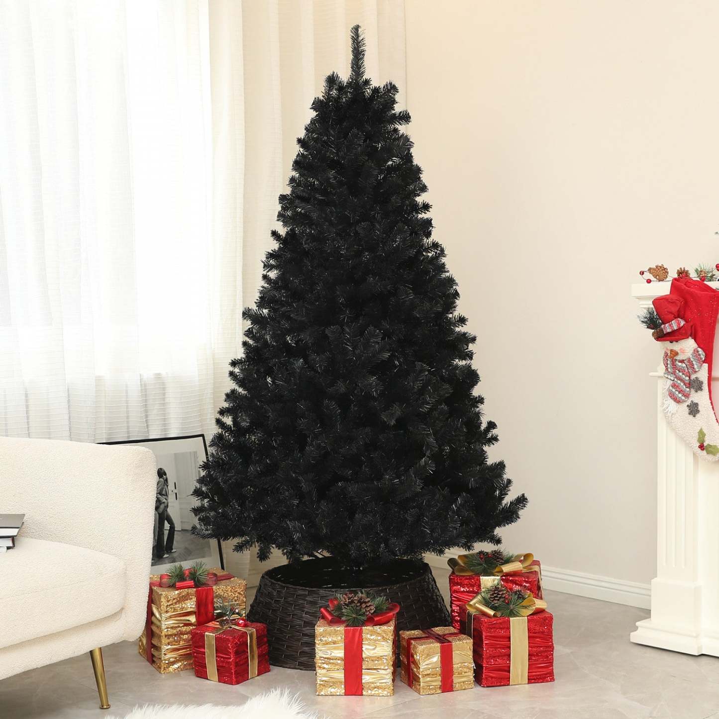 Homcom Sapin De Noel Artificiel De 5 Pieds Avec Ouverture Automatique, Base En Acier, Noir