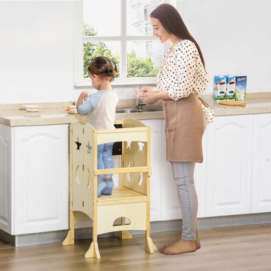 Qaba Marchepied Pliable Pour Tout-petit Tabouret De Cuisine Avec Tableau Noir Main Courante Verrouillable
