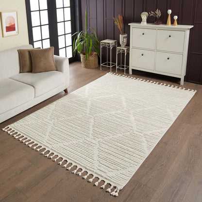 Quinto Lattice Large Cream Shag Area Rug - 6'3 x 9'|Carpette à poil long Quinto crème à motif de grands treillis - 6 pi 3 po x 9 pi