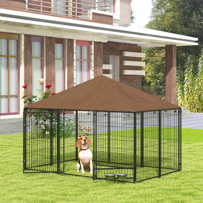 Pawhut Chenil Exterieur Pour Chien De 6.9' X 4.6' X 5' Avec Auvent, Bols Rotatifs, Porte Pour Cour E