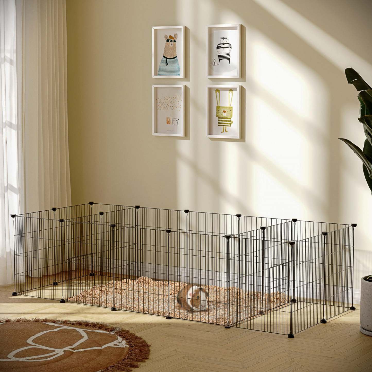 Pawhut Cage Pour Petits Animaux À 18 Panneaux, Parc Pour Animaux De Compagnie Avec Portes, Cage Pour Cobaye, Métal Portable Wire Yar