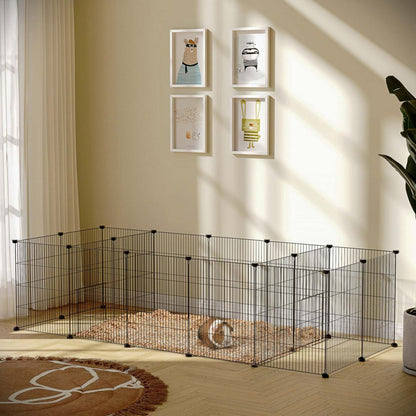 Pawhut Cage Pour Petits Animaux À 18 Panneaux, Parc Pour Animaux De Compagnie Avec Portes, Cage Pour Cobaye, Métal Portable Wire Yar