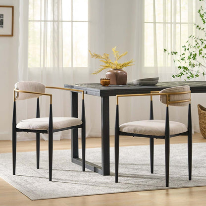 Ensemble de 2 chaises de salle à manger Mila avec tissu rembourré et structure en métal - Beige et noir | Ensemble De 2 Chaises De Salle À Manger Mila Avec Revêtement En Tissu Et Structure En Métal - Beige Et Noir