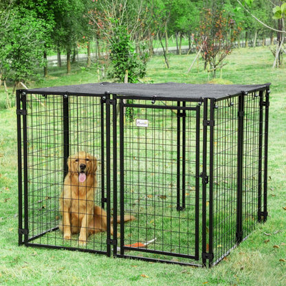 Pawhut Niche D'extérieur Pour Chien, Cloture En Fil D'acier Soude, Cage De Parc Verrouillable Avec Couverture Supérieure, Porte