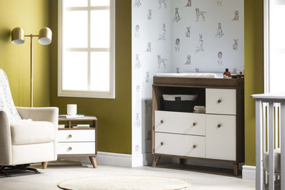 Table à langer large avec tiroirs Yodi - Noyer naturel et blanc | Yodi Table à langer avec tiroirs Large - Noyer naturel et Blanc | D83GKK75