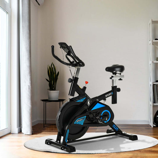 Soozier Stationary Exercise Bike Indoor Cardio Workout Cycling Bicycle W/ Heart Pulse Sensor &amp; Lcd M|Soozier Vélo d'appartement Cardio Vélo Exercice Biking Écran Multifonction Lcd Guidon Selle réglable