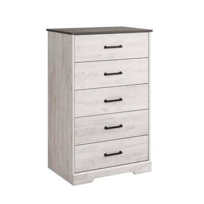 Prepac Rustic Ridge 27.5 5-Drawer Chest - Washed White|Commode verticale Rustic Ridge de Prepac de 27,5 po à 5 tiroirs - blanc délavé
