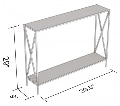 Console de 40 po avec 1 tablette - bois recyclé brun et base en métal noir