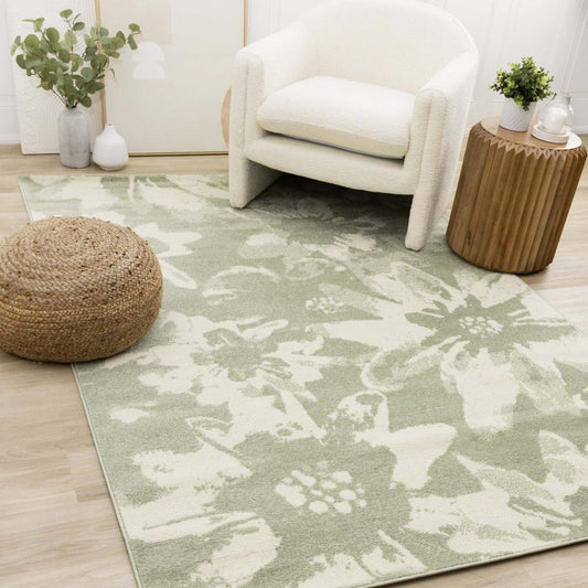 Tapis Ellis Floral Vert Crème - 7'10 x 10'6|Carpette Ellis verte et crème à motif floral - 7 pi 10 po x 10 pi 6 po