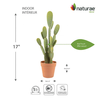 Cactus artificiel à 21 oreilles de lapin dans un pot en terre cuite | Cactus opuntia artificiel de 21 po en pot terre cuite | D10H1ZWS