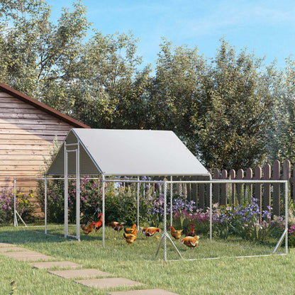 Pawhut Chicken Run, 23' X 6.6' Metal Chicken Coop With Waterproof And Anti-uv Cover, Spire Roof, Doo|Pawhut Grand Poulailler D'extérieur Pour 12 À 14 Poulets, Poulailler En Métal Avec Couvercle Pour Fe