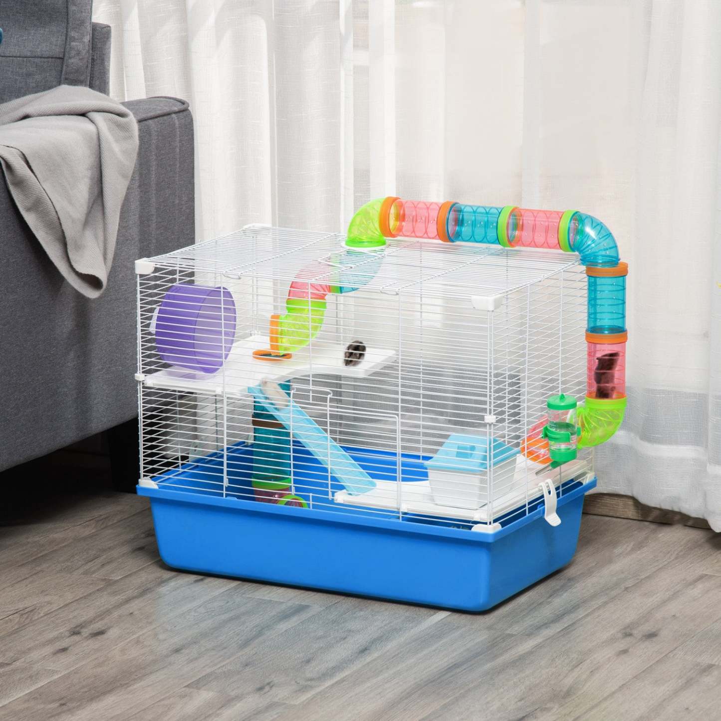 Pawhut Hamster Cage, Maison pour petits animaux, Cage à cobaye à 3 niveaux Gerbil Haven, Système de tubes de tunnel, W|Pawhut Grande Cage Pour Hamster A 3 Niveaux Avec Tubes Et Tunnels, Poignees De Transport Portables,