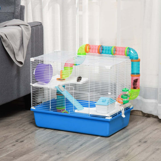 Pawhut Hamster Cage, Maison pour petits animaux, Cage à cobaye à 3 niveaux Gerbil Haven, Système de tubes de tunnel, W|Pawhut Grande Cage Pour Hamster A 3 Niveaux Avec Tubes Et Tunnels, Poignees De Transport Portables,