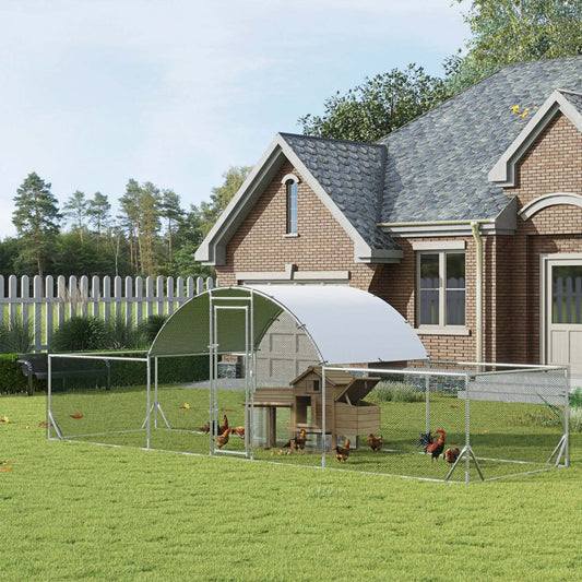 Pawhut Chicken Run, 23' X 6.6' Metal Chicken Coop With Waterproof And Anti-uv Cover, Dome Roof, Door|Pawhut Poulailler En Métal, 21.7' X 6.2' Avec Couverture Imperméable Et Anti-uv, Porte Pour 12-14 Po
