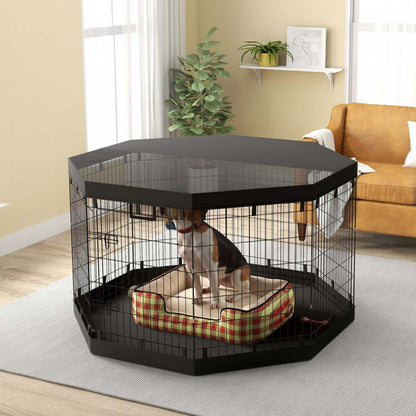 Pawhut Parc Pour Chien, 8 Panneaux Pliables, Coussin Imperméable, Couverture Supérieure Résistante À