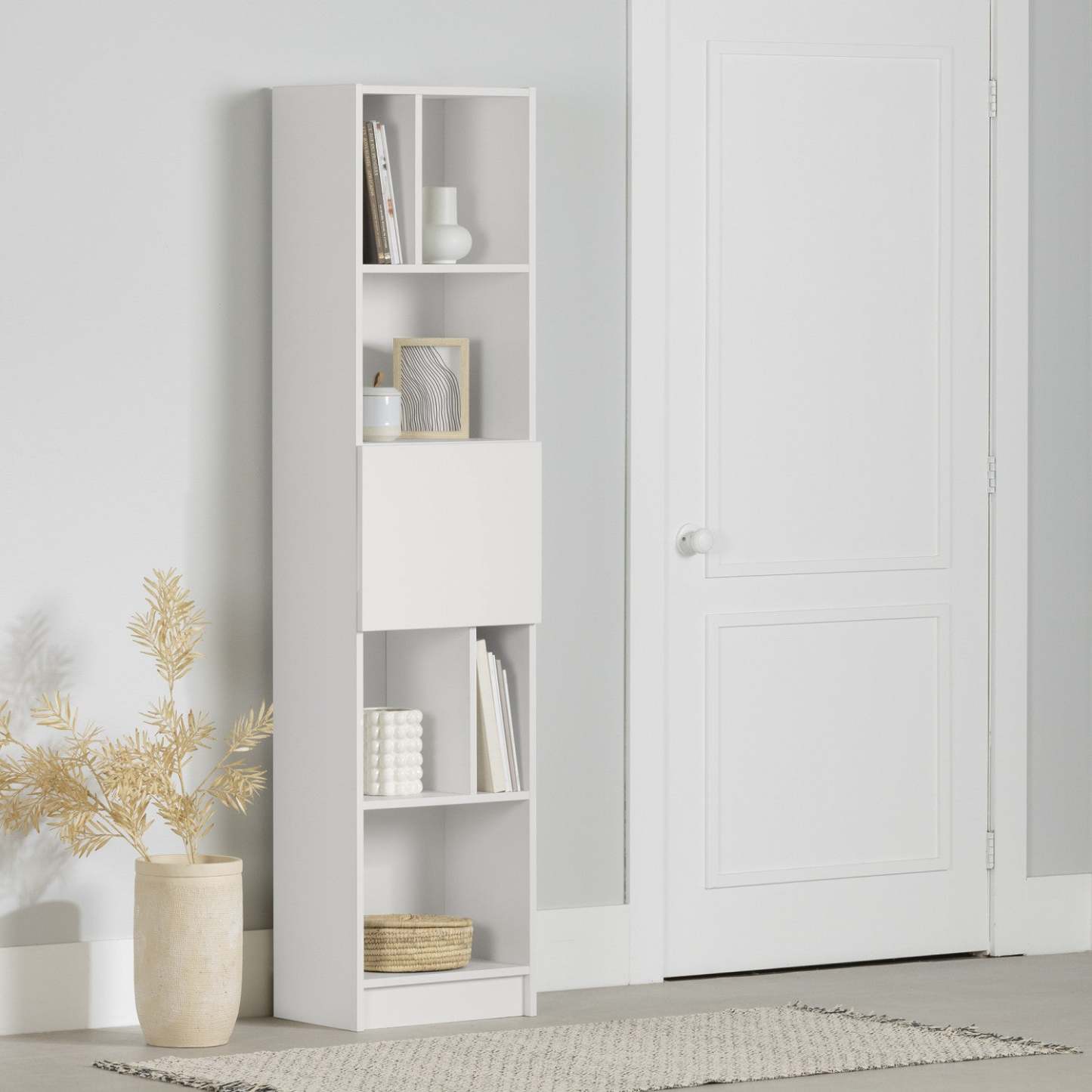 Liora Bibliothèque Étroite 5 Tablettes - Blanc Pur | Liora 5-shelf Narrow Bookcase - Pure White