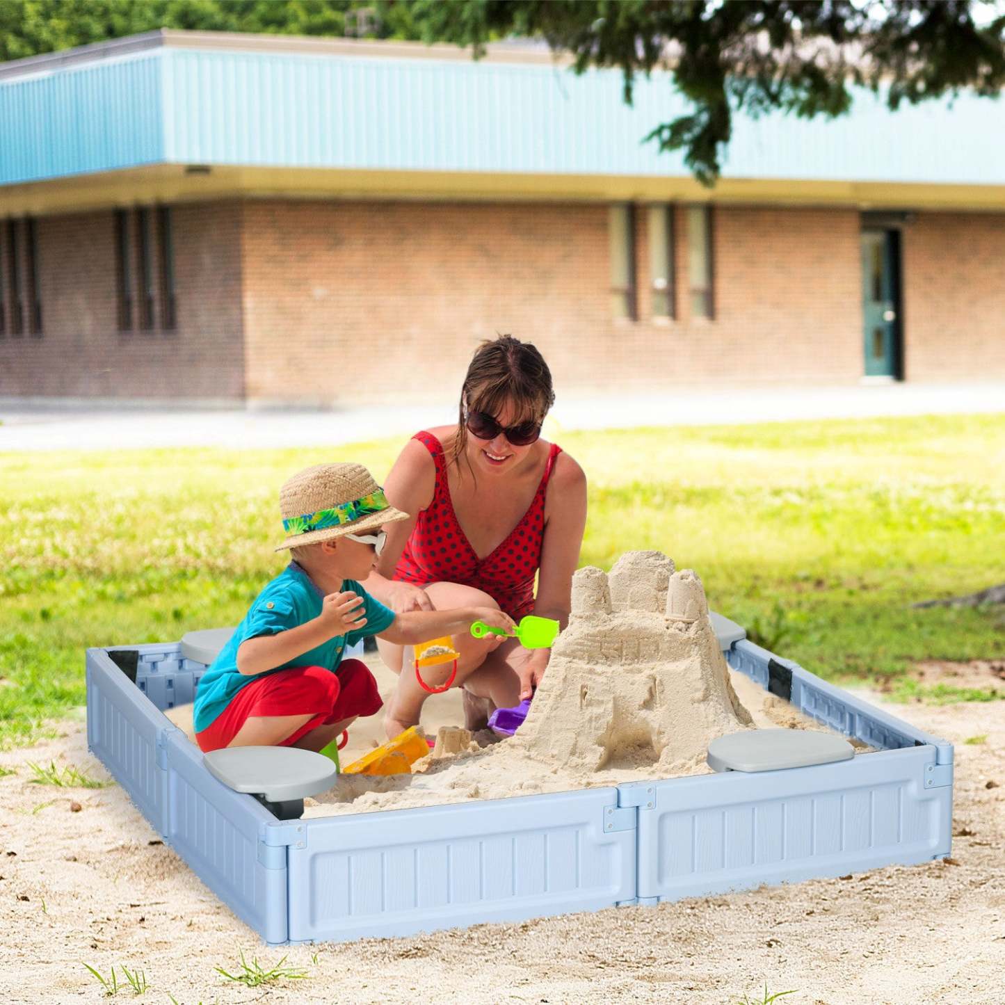 Diy Kids Sandbox Avec Couverture Oxford Imperméable, Station De Jeu Avec Doublure En Tissu Au Fond, Pour 3-|Bac A Sable Exterieur Pour Enfants, Avec Auvent Oxford Imperméable, Doublure De Fond En Tissu, Jeu P